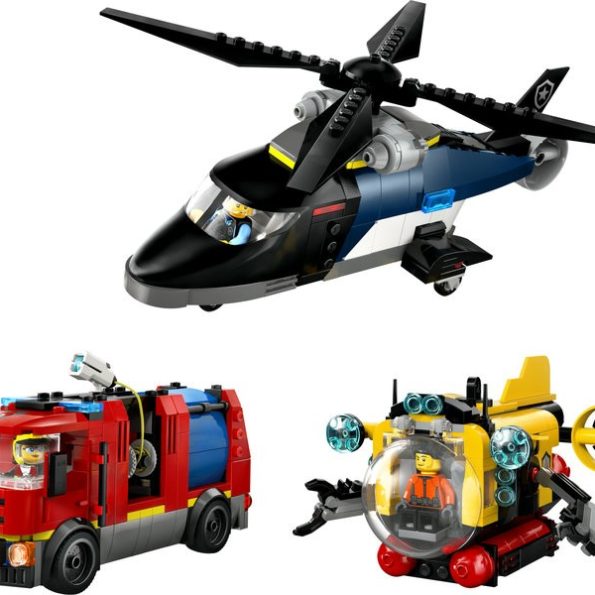 Lego- City 60462 Helicopter, Fire Truck, and Submarine Remix